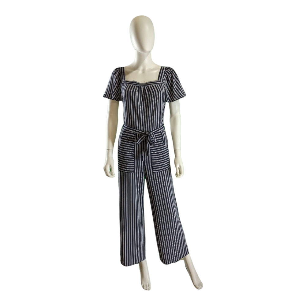 Monteau Striped Jumpsuit Navy Blue S